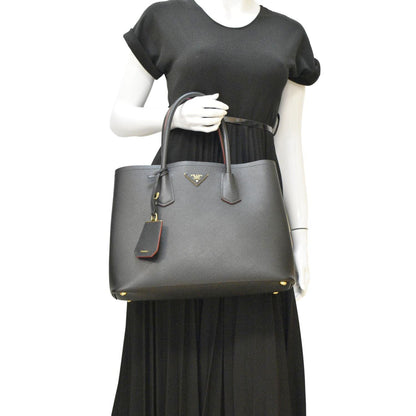 PRADA Double Handle Saffiano Leather Tote Bag Black