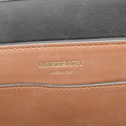 BURBERRY Belted Small Monogram Stripe E-Canvas Tote Shoulder Bag Brown