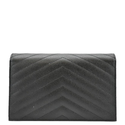 YVES SAINT LAURENT Monogram Envelope Grain De Poudre Leather Crossbody Bag Black