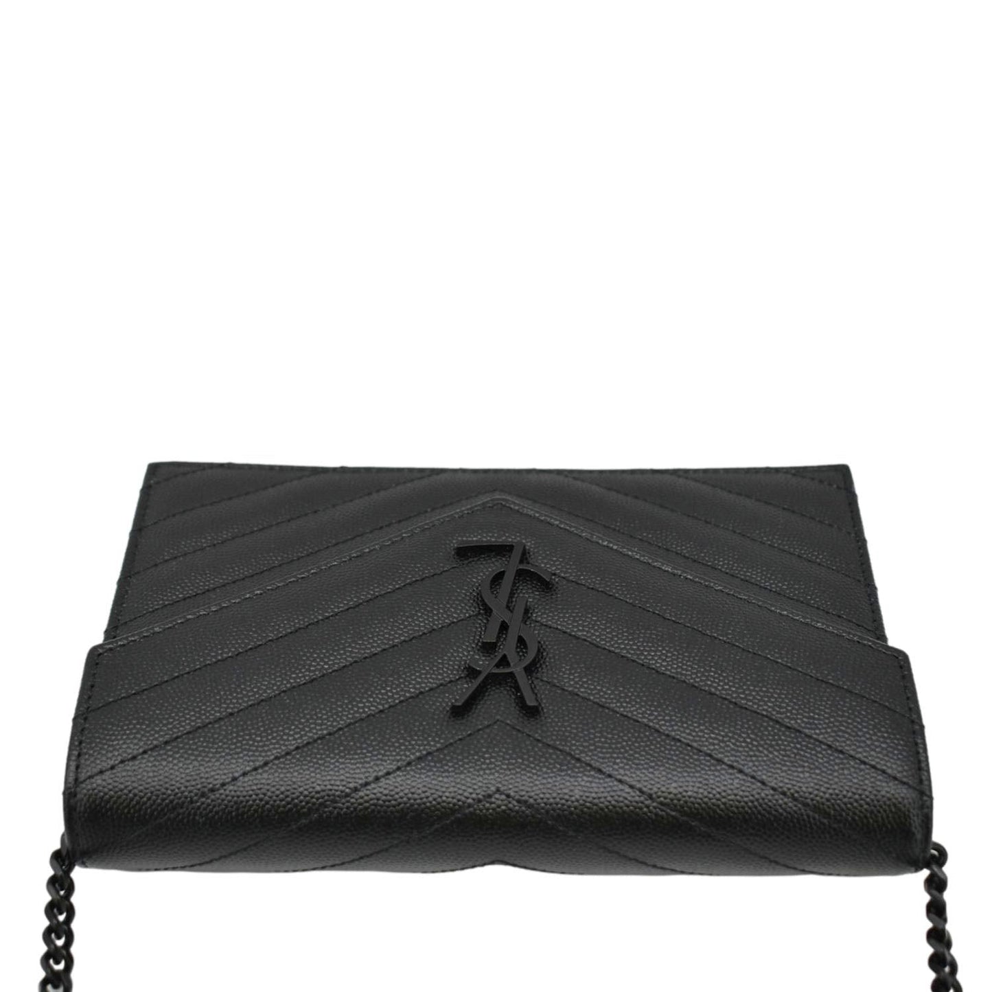 YVES SAINT LAURENT Monogram Envelope Grain De Poudre Leather Crossbody Bag Black