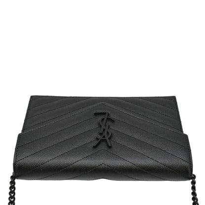 YVES SAINT LAURENT Monogram Envelope Grain De Poudre Leather Crossbody Bag Black