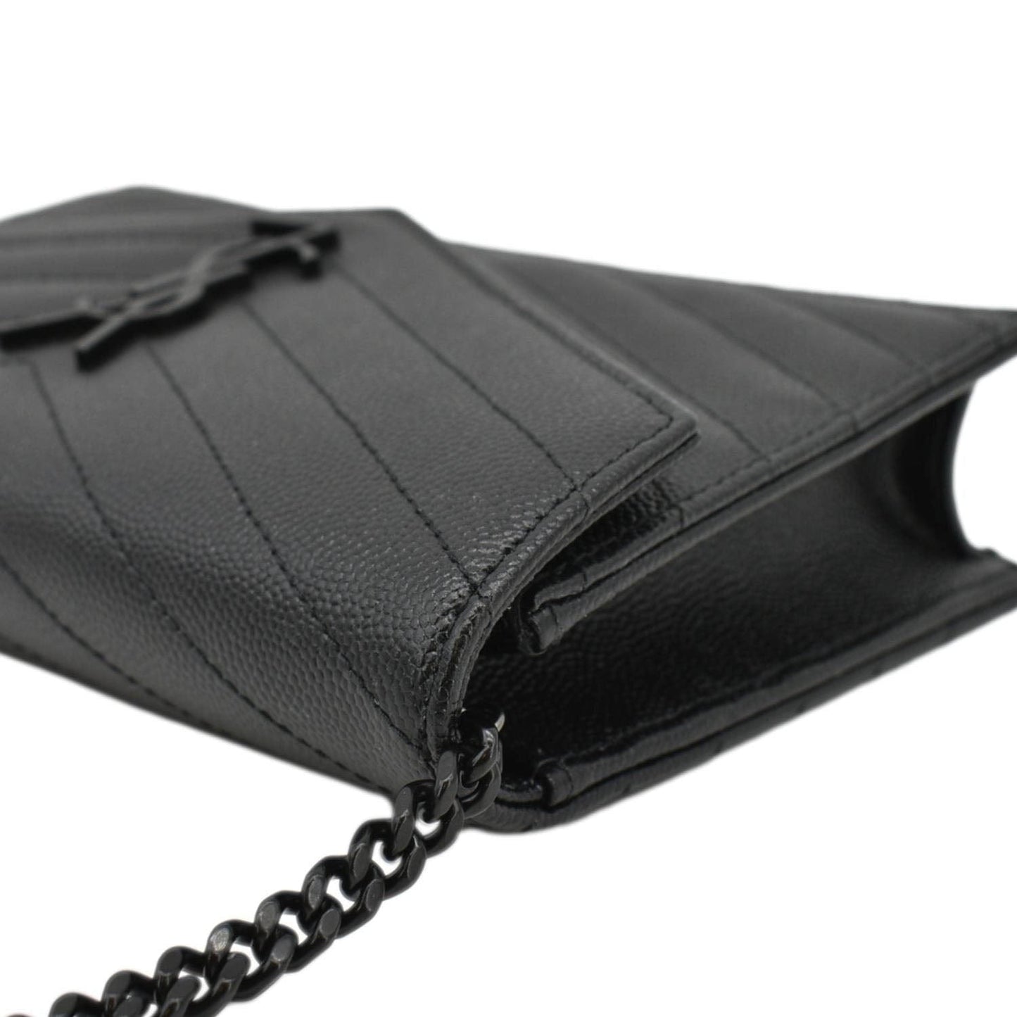 YVES SAINT LAURENT Monogram Envelope Grain De Poudre Leather Crossbody Bag Black