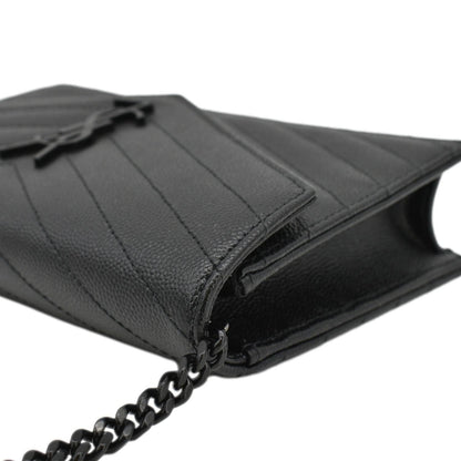 YVES SAINT LAURENT Monogram Envelope Grain De Poudre Leather Crossbody Bag Black