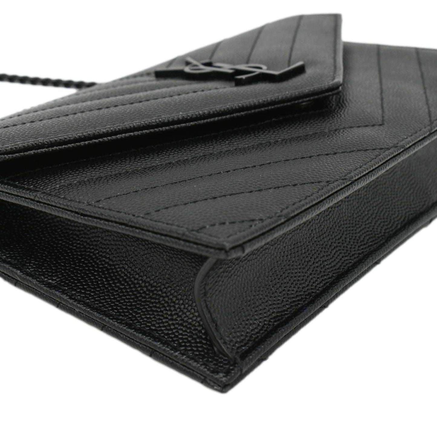YVES SAINT LAURENT Monogram Envelope Grain De Poudre Leather Crossbody Bag Black