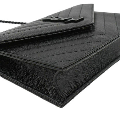 YVES SAINT LAURENT Monogram Envelope Grain De Poudre Leather Crossbody Bag Black