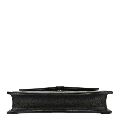 YVES SAINT LAURENT Monogram Envelope Grain De Poudre Leather Crossbody Bag Black