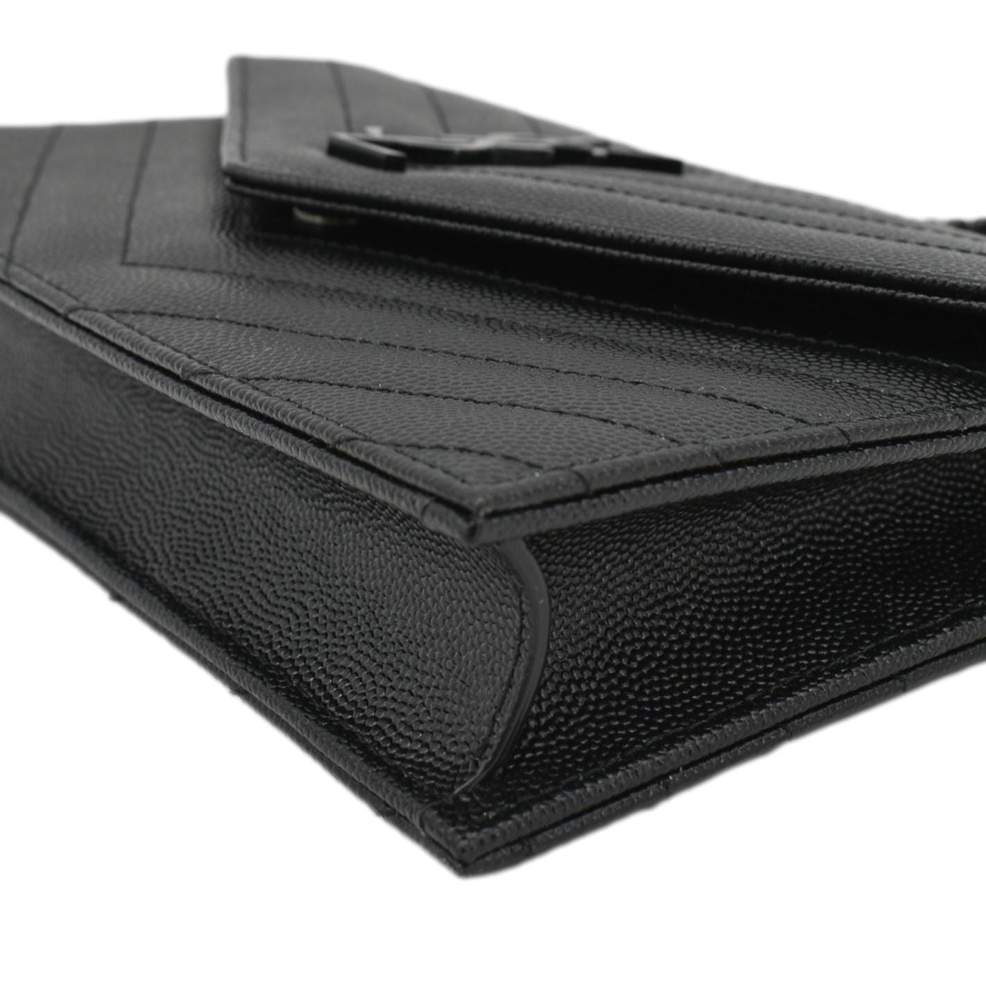 YVES SAINT LAURENT Monogram Envelope Grain De Poudre Leather Crossbody Bag Black