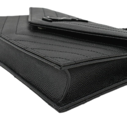 YVES SAINT LAURENT Monogram Envelope Grain De Poudre Leather Crossbody Bag Black