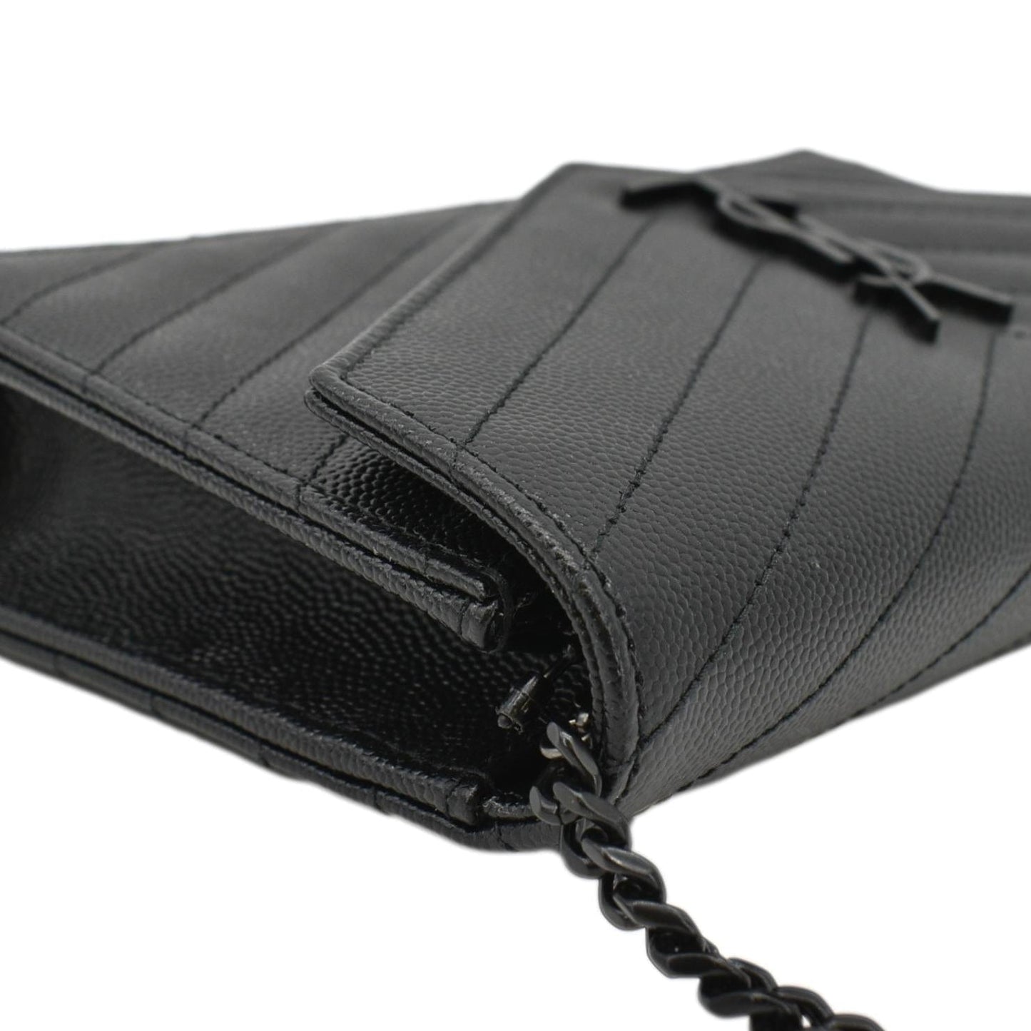 YVES SAINT LAURENT Monogram Envelope Grain De Poudre Leather Crossbody Bag Black