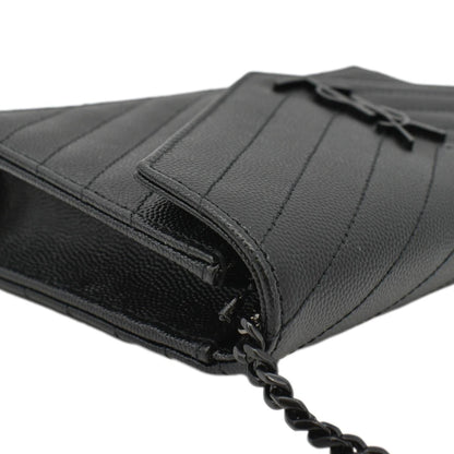 YVES SAINT LAURENT Monogram Envelope Grain De Poudre Leather Crossbody Bag Black