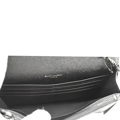 YVES SAINT LAURENT Monogram Envelope Grain De Poudre Leather Crossbody Bag Black