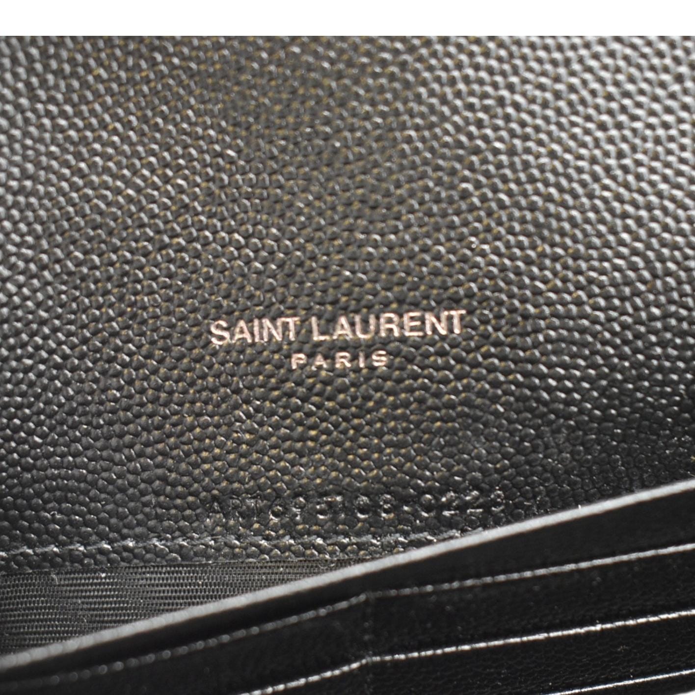 YVES SAINT LAURENT Monogram Envelope Grain De Poudre Leather Crossbody Bag Black