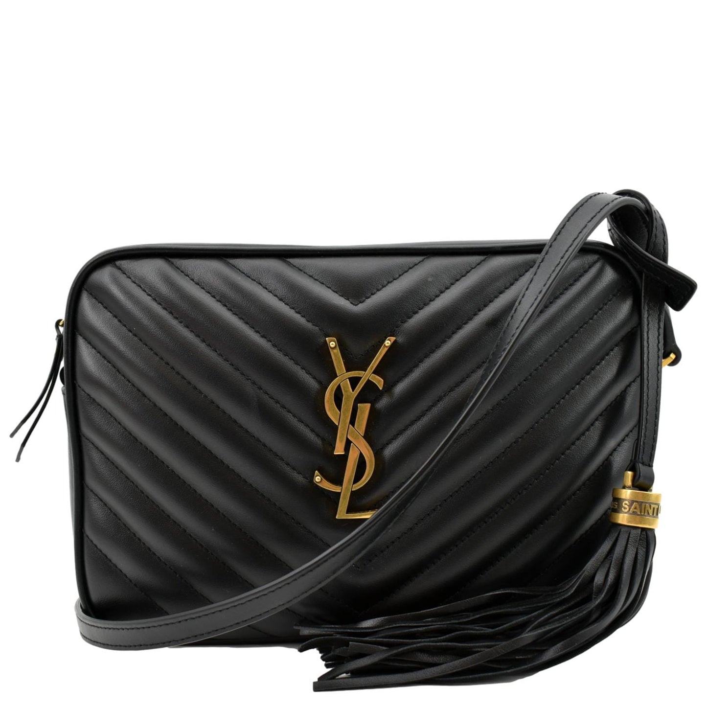 YVES SAINT LAURENT Lou Camera Chevron Leather Crossbody Bag Black