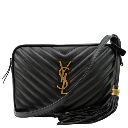 YVES SAINT LAURENT Lou Camera Chevron Leather Crossbody Bag Black