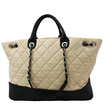 CHANEL Drawstring Large Quilted Calfskin & Caviar Shopping Tote Bag Beige