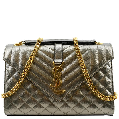 YVES SAINT LAURENT Envelope Medium Matelasse Leather Shoulder Bag Metallic