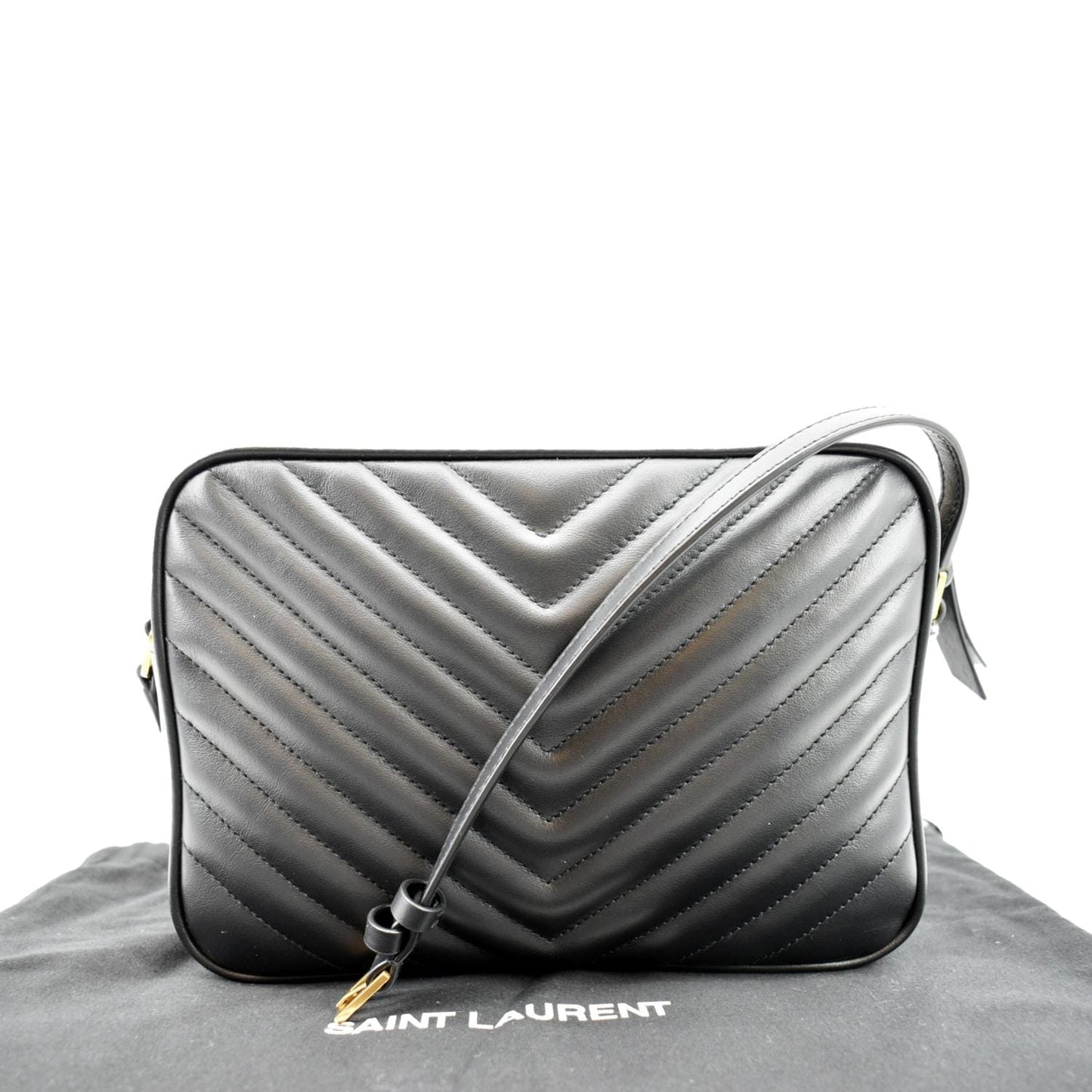 YVES SAINT LAURENT Lou Camera Chevron Leather Crossbody Bag Black