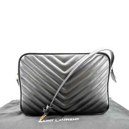 YVES SAINT LAURENT Lou Camera Chevron Leather Crossbody Bag Black