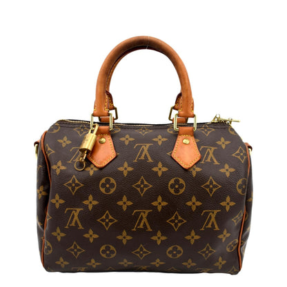 LOUIS VUITTON Speedy 25 Monogram Canvas Satchel Bag Brown
