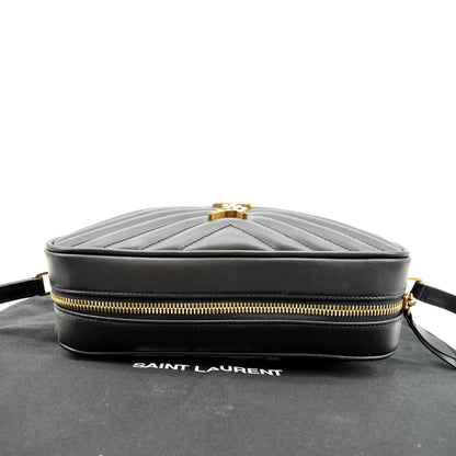 YVES SAINT LAURENT Lou Camera Chevron Leather Crossbody Bag Black