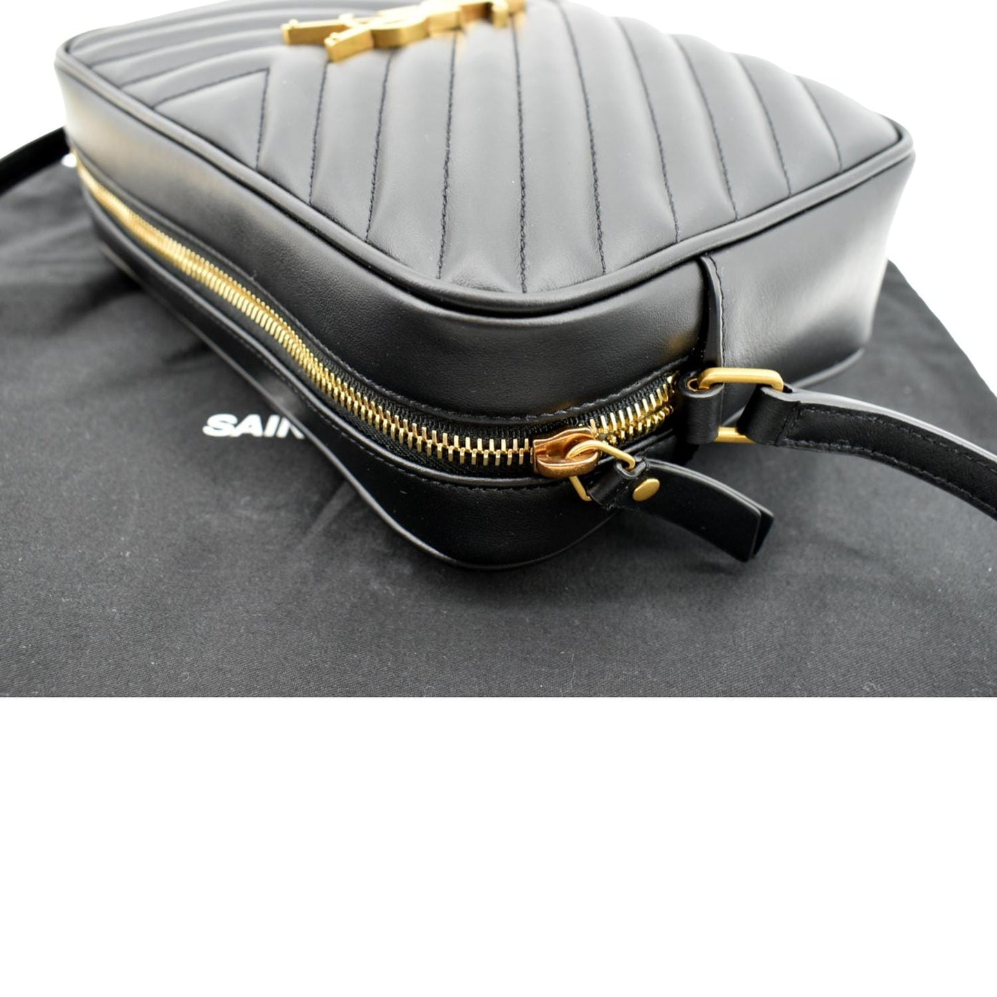 YVES SAINT LAURENT Lou Camera Chevron Leather Crossbody Bag Black