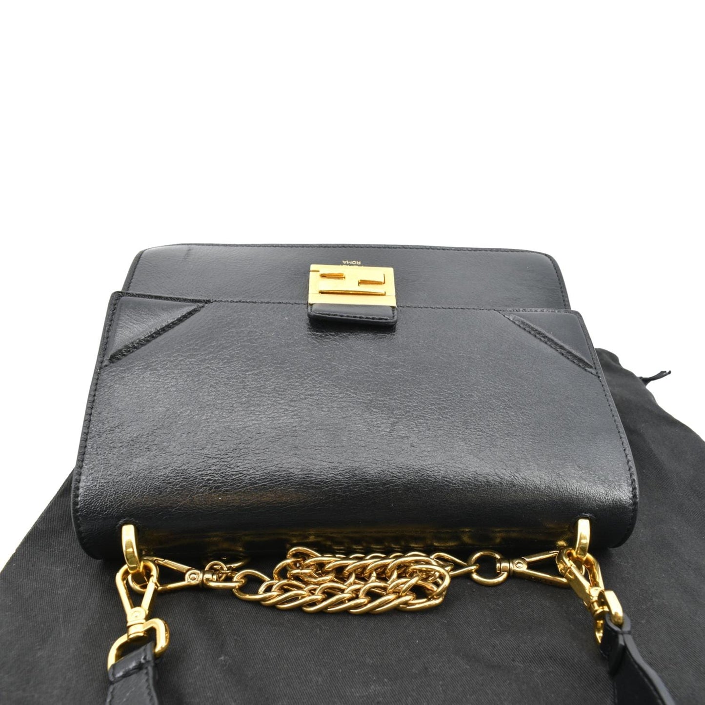 FENDI Kan U Leather Shoulder Bag Black