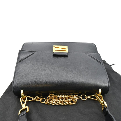 FENDI Kan U Leather Shoulder Bag Black