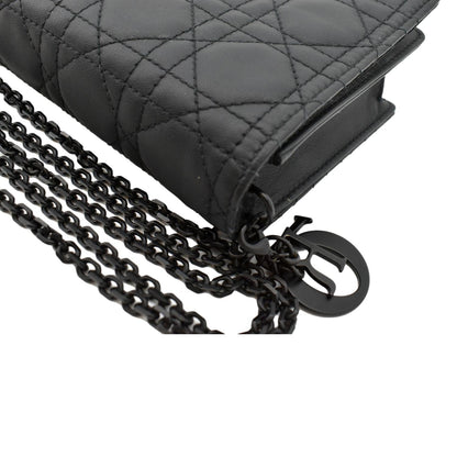 CHRISTIAN DIOR Lady Dior Cannage Leather Crossbody Chain wallet Black