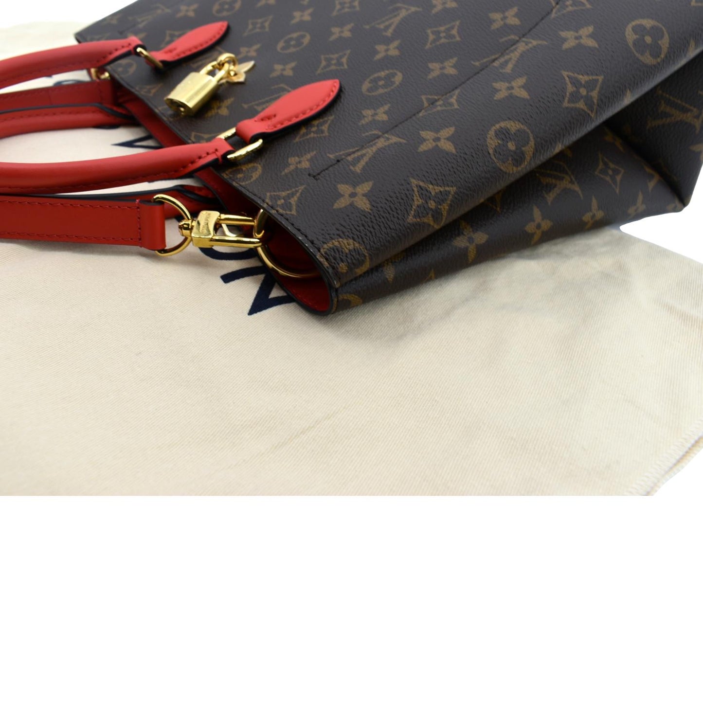 LOUIS VUITTON Flower Monogram Canvas Tote Shoulder Bag Cerise