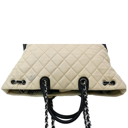 CHANEL Drawstring Large Quilted Calfskin & Caviar Shopping Tote Bag Beige