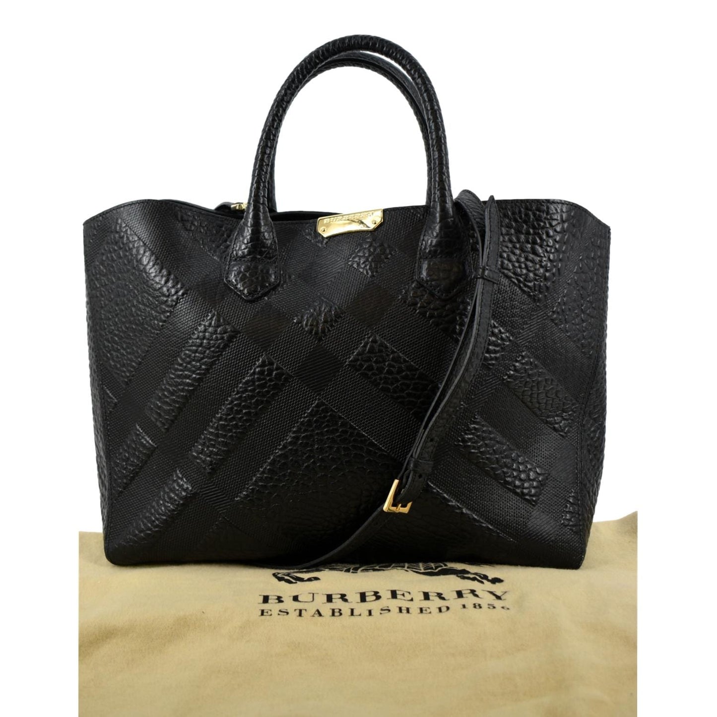 BURBERRY Dewsbury Medium Grain Check Embossed Tote Bag Black