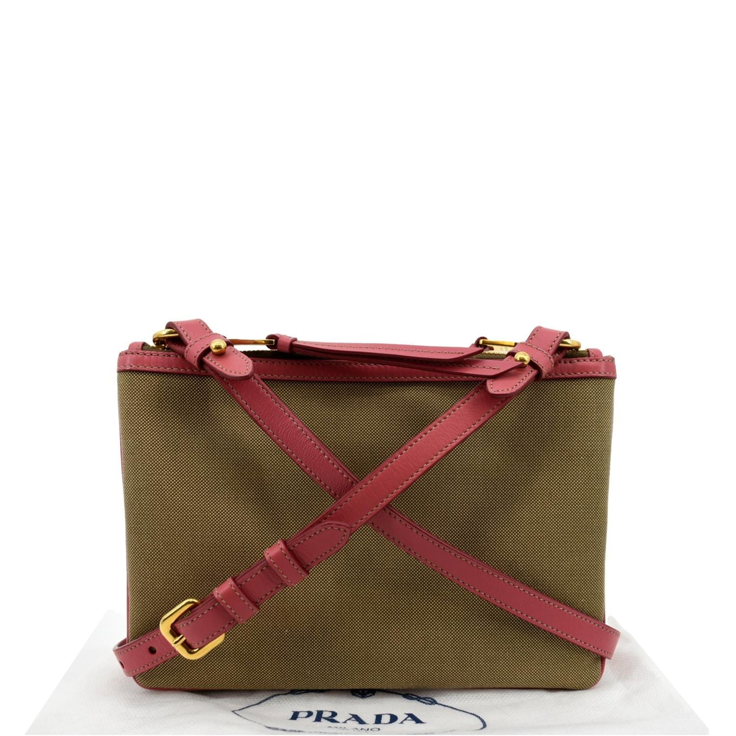 PRADA Jacquard Fabric Trim Crossbody Bag Brown