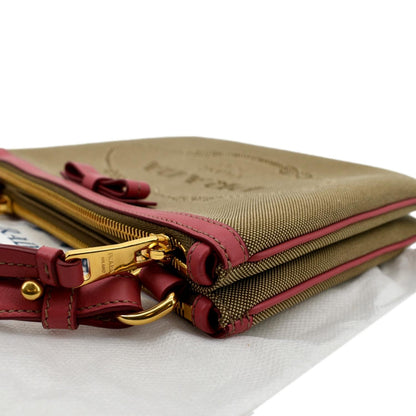 PRADA Jacquard Fabric Trim Crossbody Bag Brown
