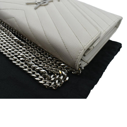 YVES SAINT LAURENT Grain De Poudre Envelope Chain Bag White