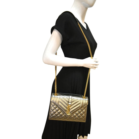 YVES SAINT LAURENT Envelope Medium Matelasse Leather Shoulder Bag Metallic