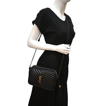 YVES SAINT LAURENT Lou Camera Chevron Leather Crossbody Bag Black