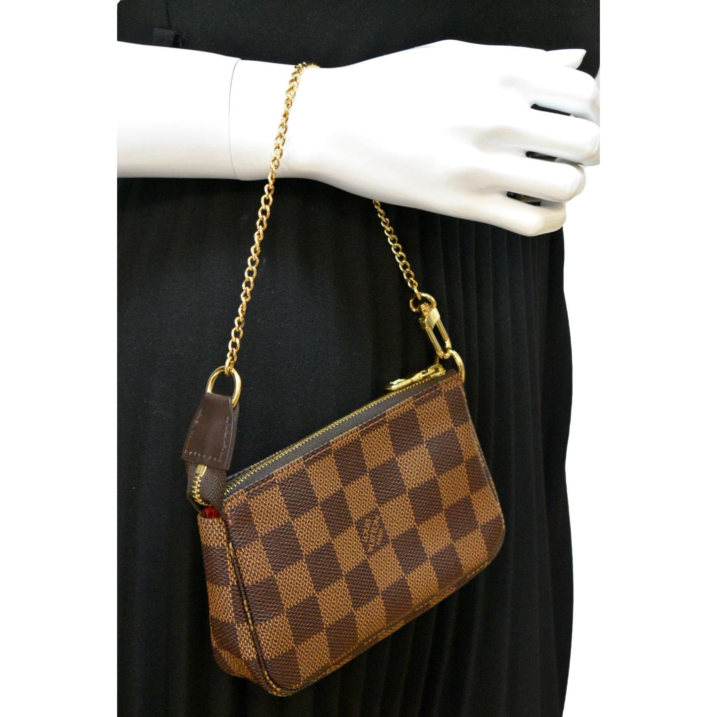 LOUIS VUITTON Mini Pochette Damier Ebene Accessories Pouch Brown