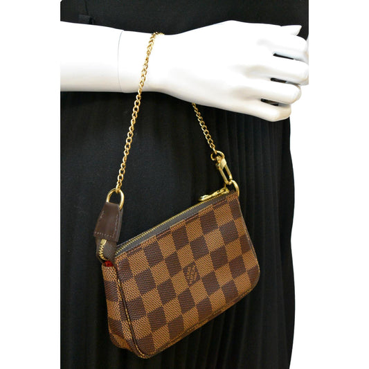 LOUIS VUITTON Mini Pochette Damier Ebene Accessories Pouch Brown