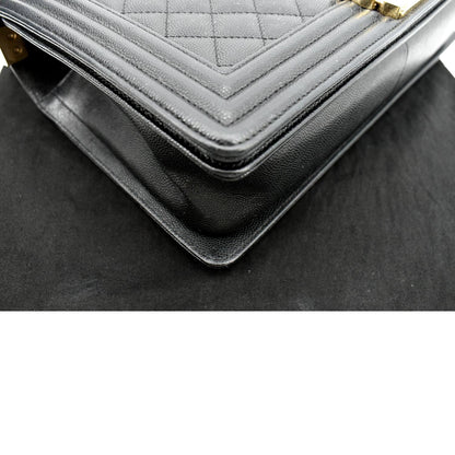 CHANEL Boy New Medium Chevron Caviar Shoulder Bag Black