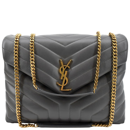 YVES SAINT LAURENT Loulou Medium Matelasse Leather Chain Shoulder Bag Dark Gray