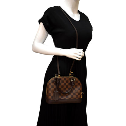 LOUIS VUITTON Alma BB Damier Ebene Satchel Crossbody Bag Brown