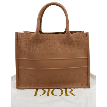 CHRISTIAN DIOR Book Oblique Embossed Calfskin Tote Bag Tan