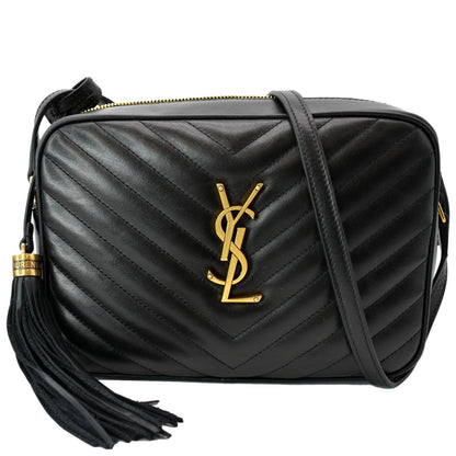 YVES SAINT LAURENT Lou Chevron Leather Camera Crossbody Bag Black