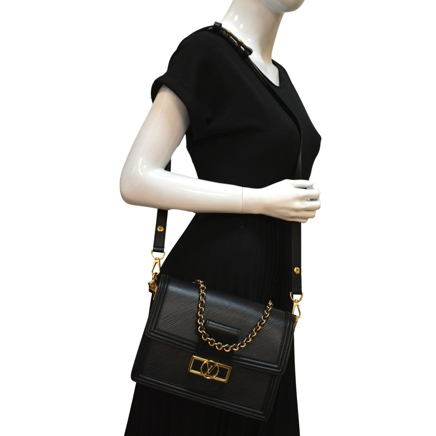 LOUIS VUITTON Dauphine MM Epi Leather Shoulder Bag Black