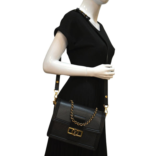 LOUIS VUITTON Dauphine MM Epi Leather Shoulder Bag Black