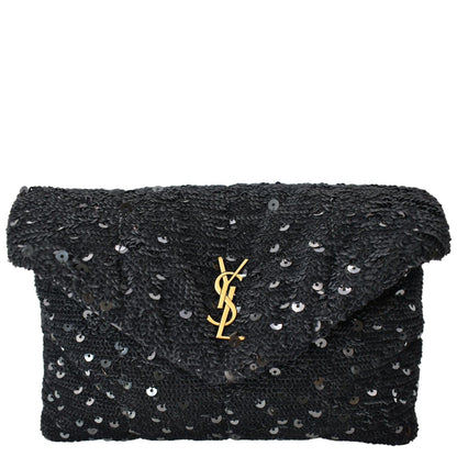 YVES SAINT LAURENT Small Puffer Sequin Clutch Wallet Black