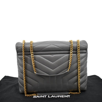 YVES SAINT LAURENT Loulou Medium Matelasse Leather Chain Shoulder Bag Dark Gray