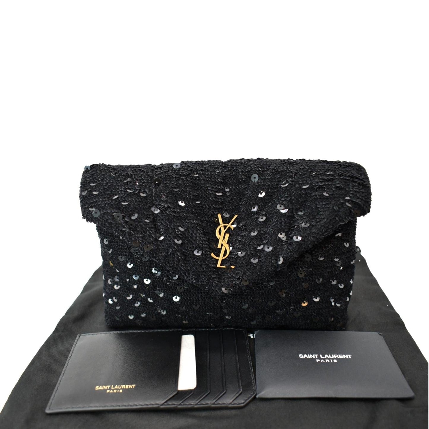 YVES SAINT LAURENT Small Puffer Sequin Clutch Wallet Black