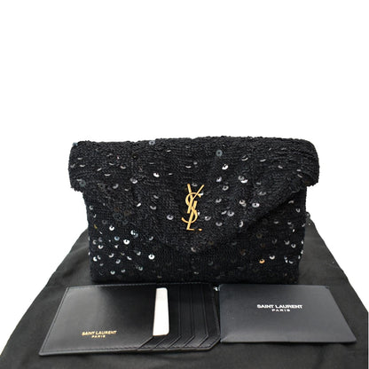 YVES SAINT LAURENT Small Puffer Sequin Clutch Wallet Black