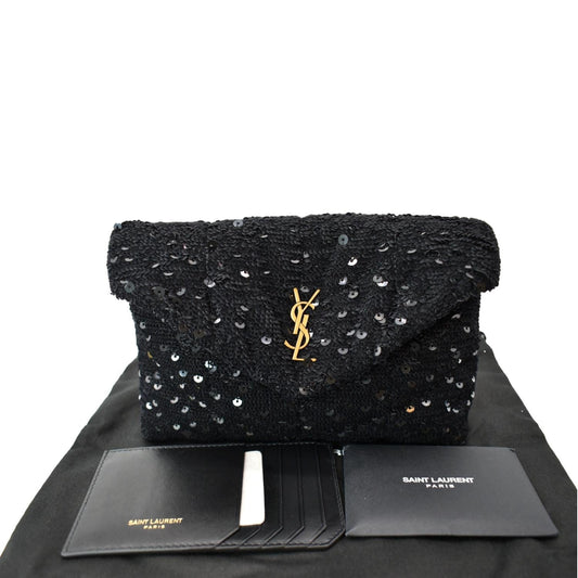 YVES SAINT LAURENT Small Puffer Sequin Clutch Wallet Black